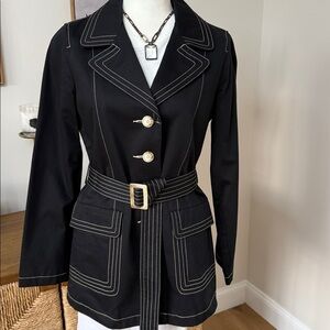 Y2K Old Navy Black Belted Blazer with Cream Stitching